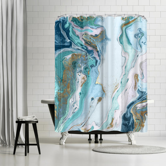 71" x 74" Abstract Shower Curtain with 12 Hooks, Marble Petroleum Ii by PI Creative Art