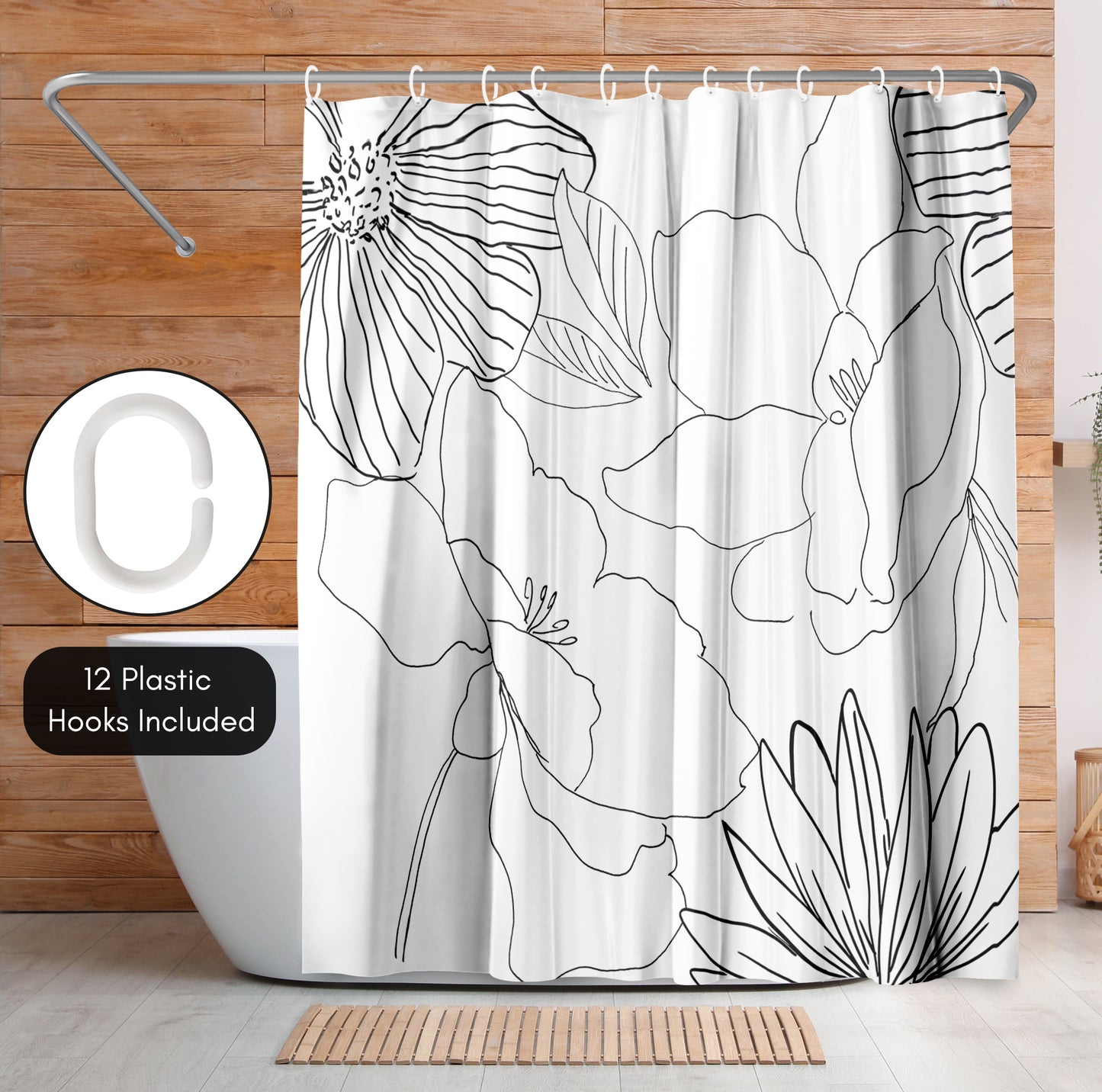 71x74 Shower Curtain with 12 Metal Grommets | Delicate Lines