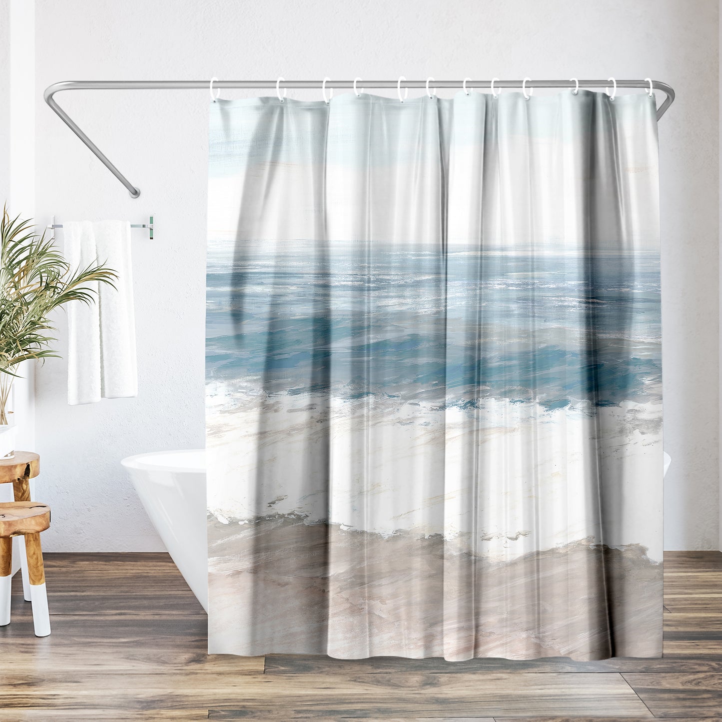 Americanflat 71x74 Shower Curtain - Coastal Seaside Design - Warm Waves by PI Creative Art