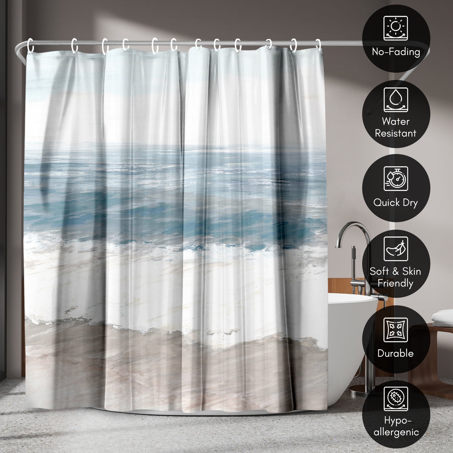 Americanflat 71x74 Shower Curtain - Coastal Seaside Design - Warm Waves by PI Creative Art