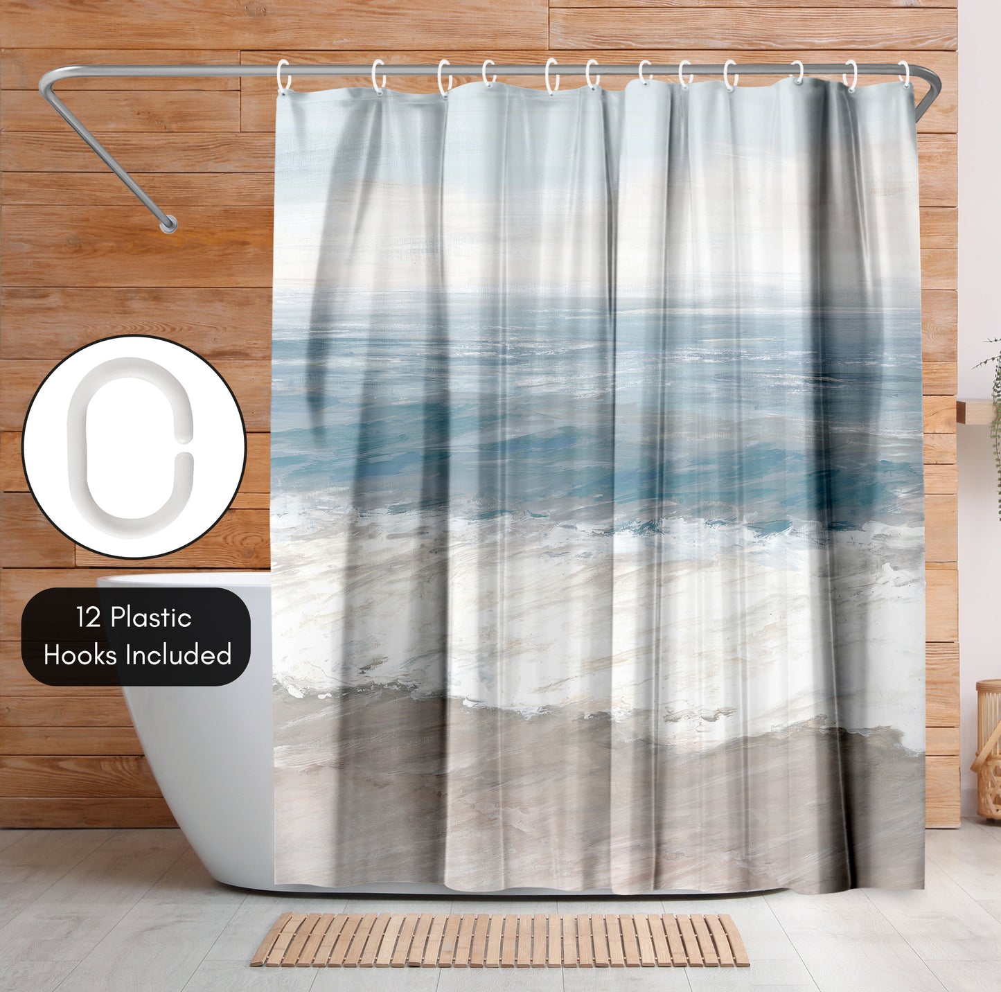 Americanflat 71x74 Shower Curtain - Coastal Seaside Design - Warm Waves by PI Creative Art