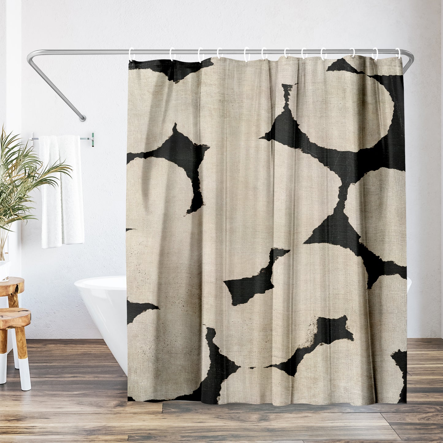Americanflat 71x74 Beige and Black Shower Curtain - 100% Polyester Shower Curtain