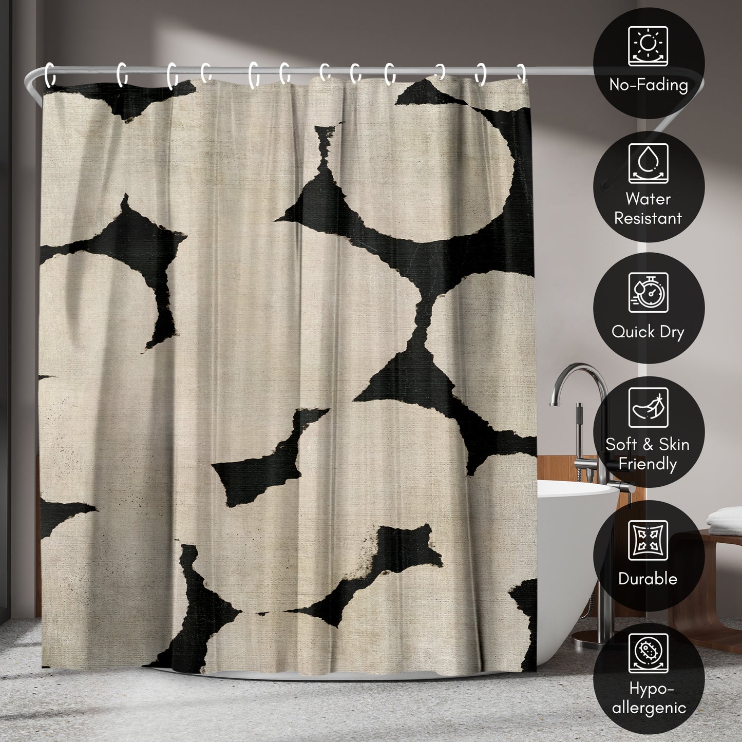 Americanflat 71x74 Beige and Black Shower Curtain - 100% Polyester Shower Curtain
