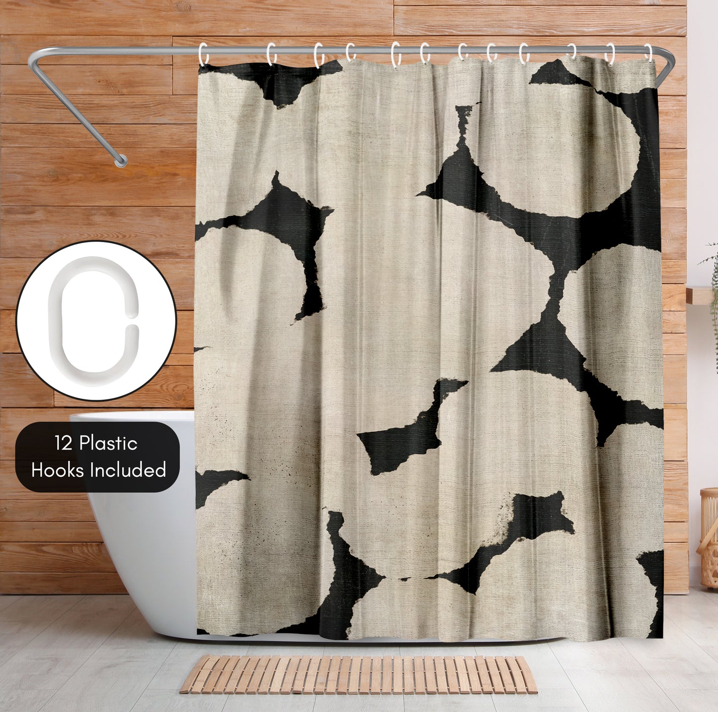 Americanflat 71x74 Beige and Black Shower Curtain - 100% Polyester Shower Curtain