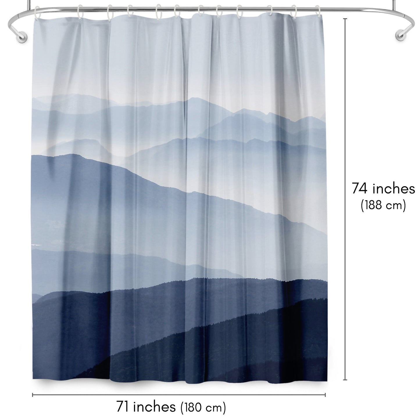 71x74 Blue Mountain Shower Curtain with 12 Metal Grommets