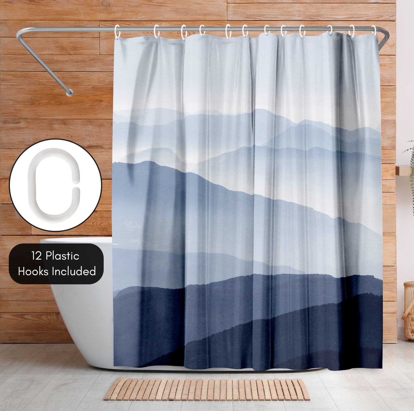71x74 Blue Mountain Shower Curtain with 12 Metal Grommets