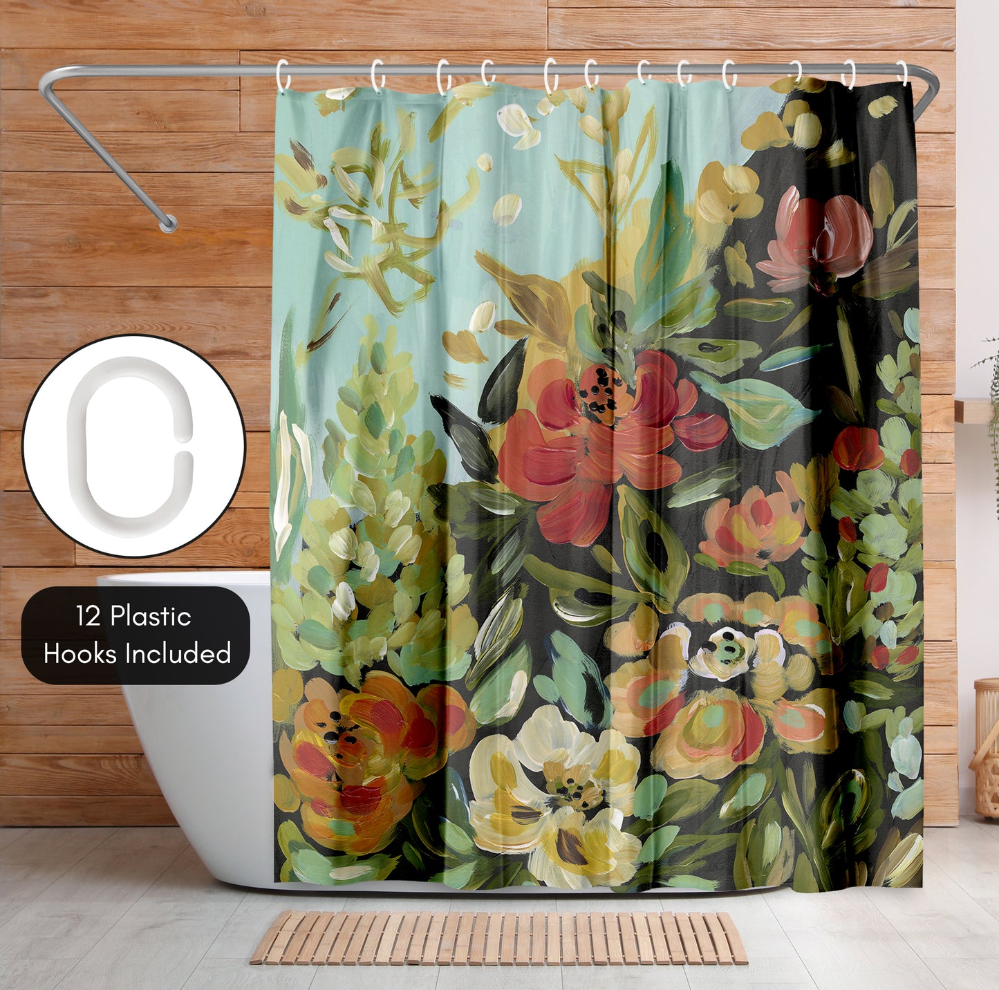 71x74 Floral Shower Curtain with 12 Metal Grommets | Vibrant Flowers