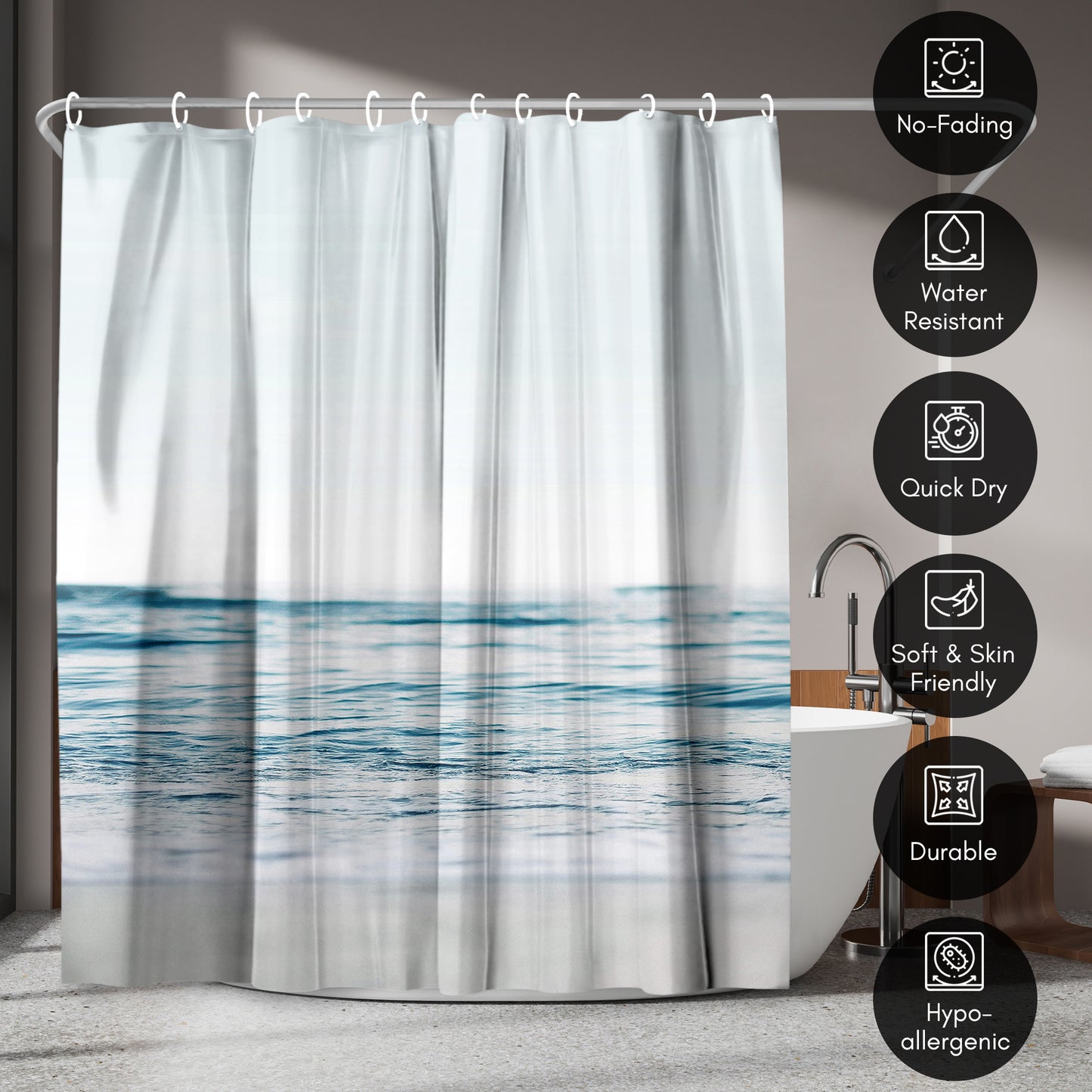 71x74 Shower Curtain with 12 Metal Grommets | Blue Wave and Sand