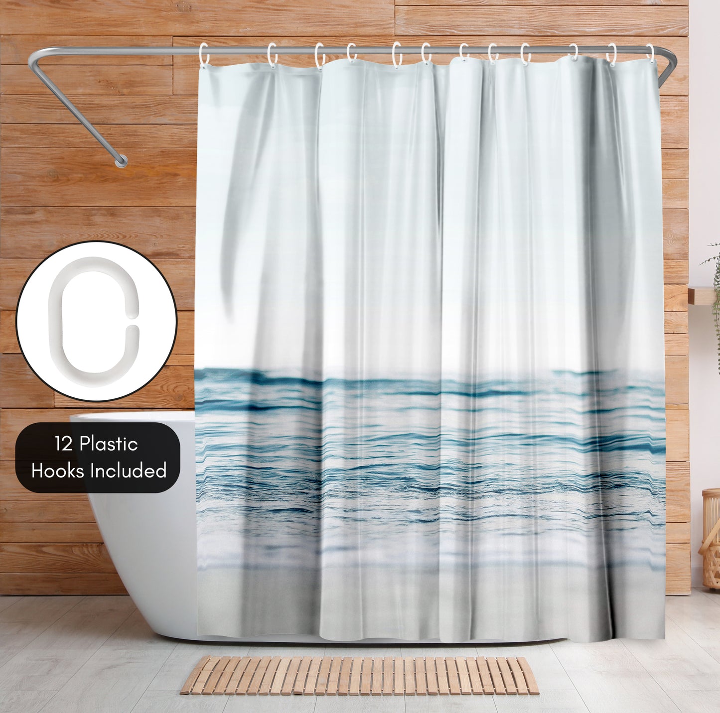 71x74 Shower Curtain with 12 Metal Grommets | Blue Wave and Sand
