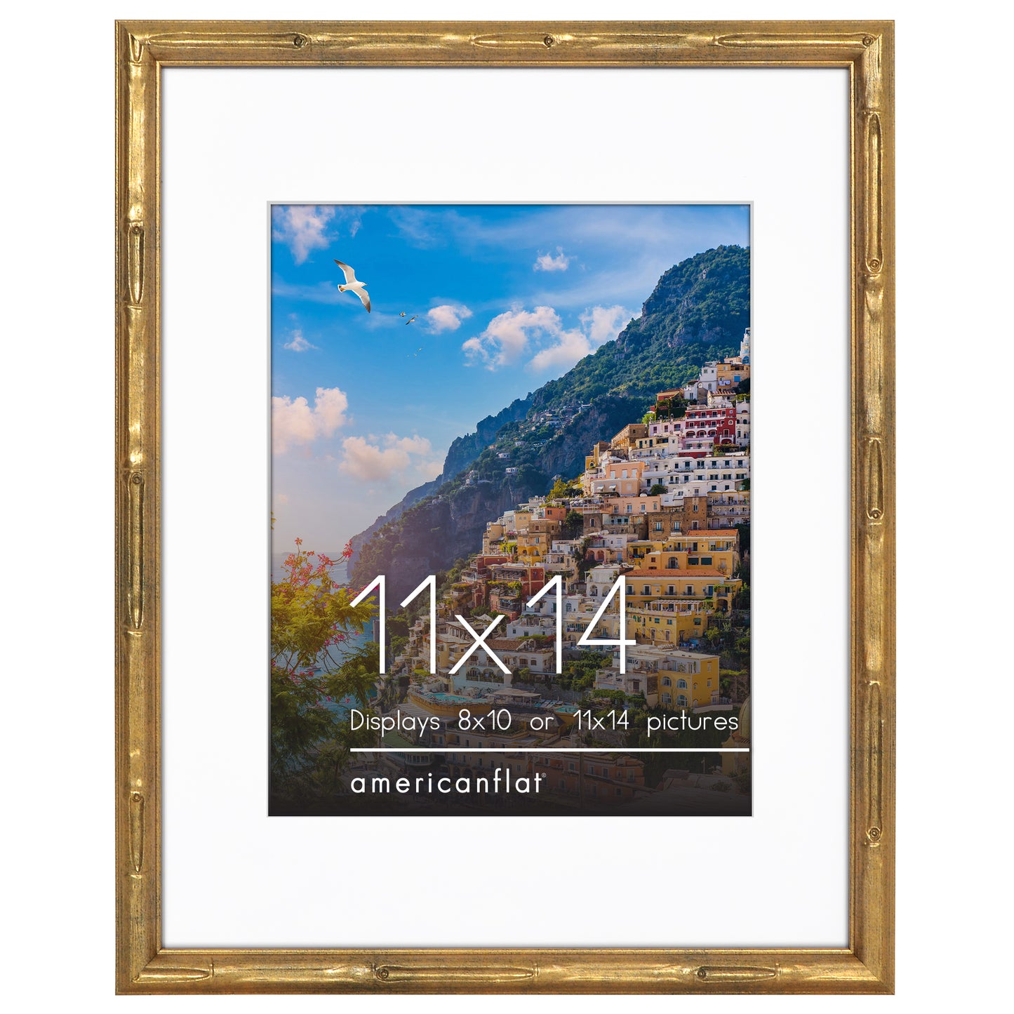 Americanflat Picture Frame with Mat | Faux Bamboo Molding | Shatter-Resistant Glass