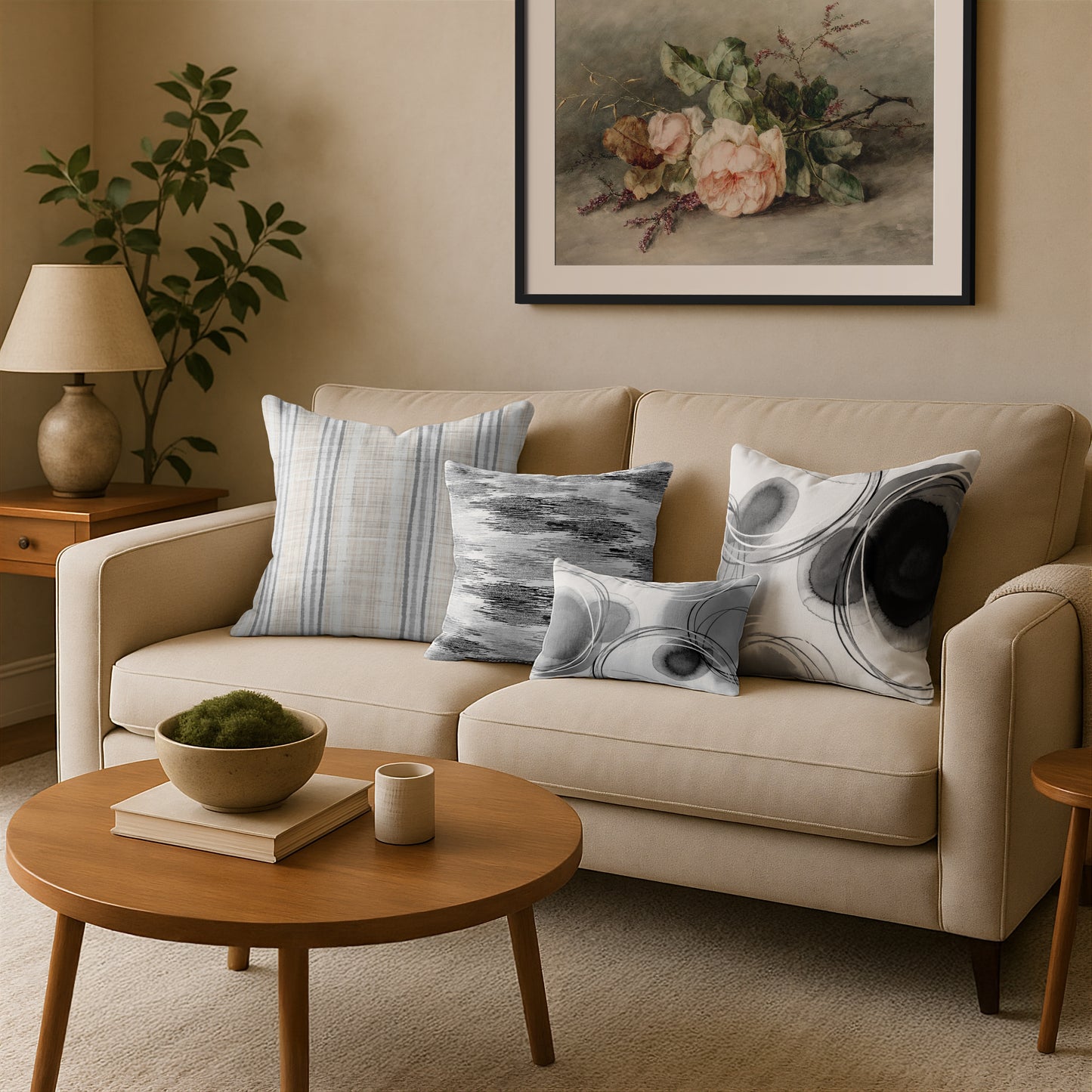 Throw Pillow with Sewn-In Insert | Abstract Design