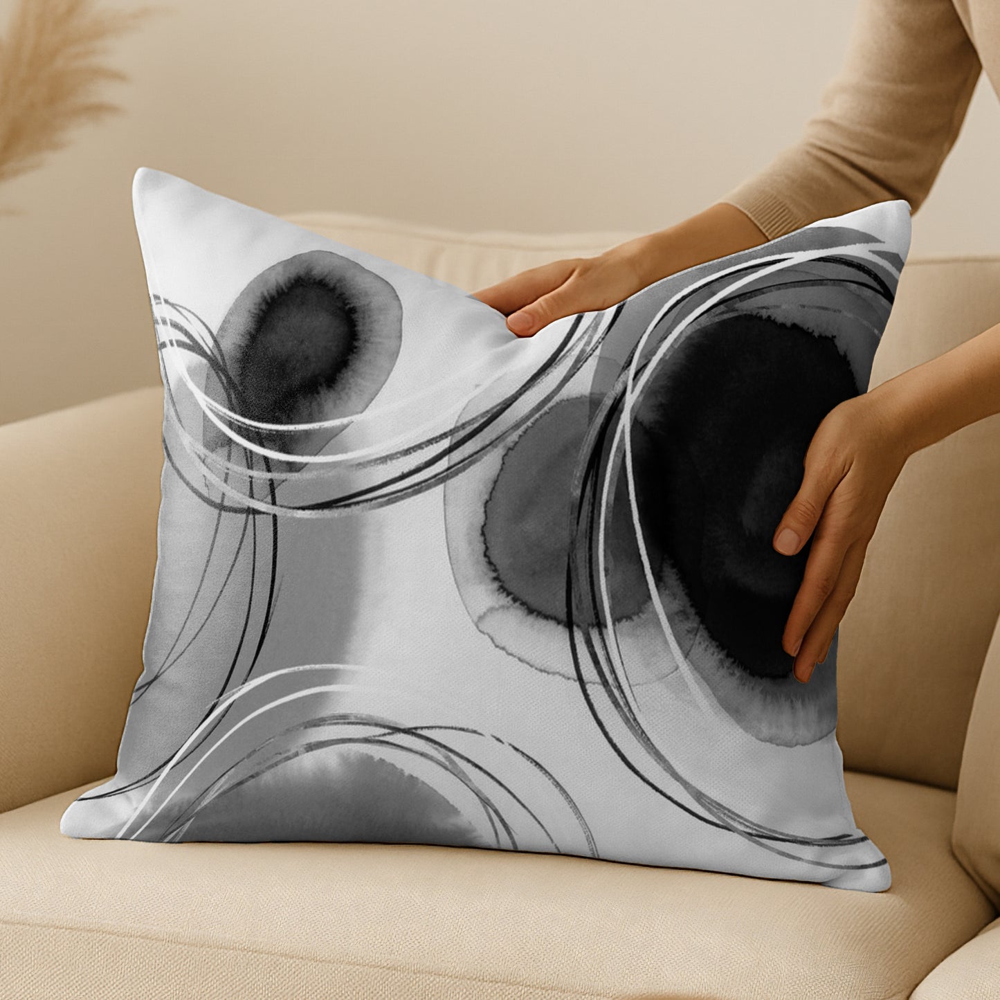 Throw Pillow with Sewn-In Insert | Abstract Design