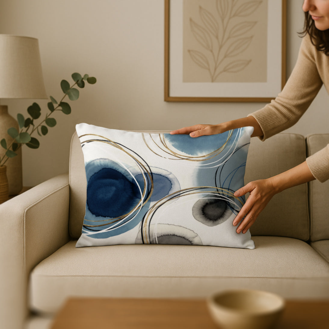 Throw Pillow with Sewn-In Insert | Abstract Design