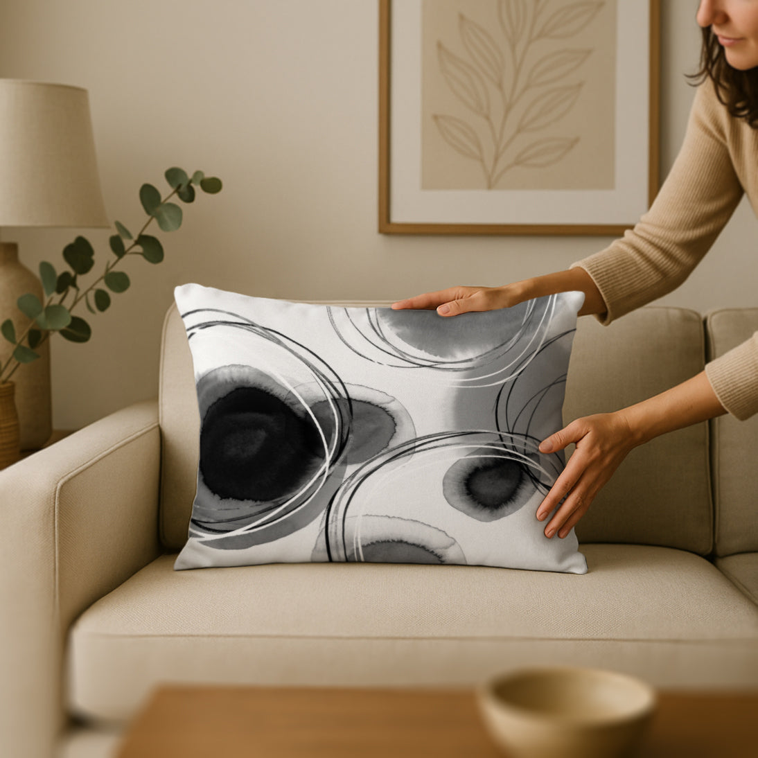 Throw Pillow with Sewn-In Insert | Abstract Design
