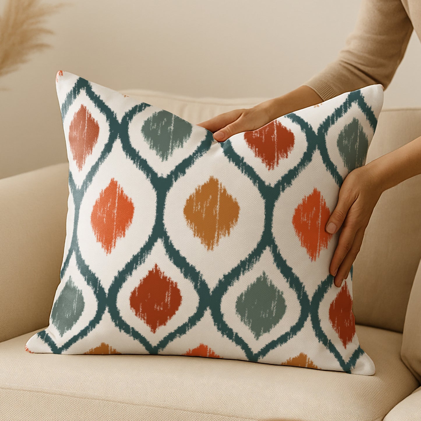 Throw Pillow with Sewn-In Insert | Diamond Pattern