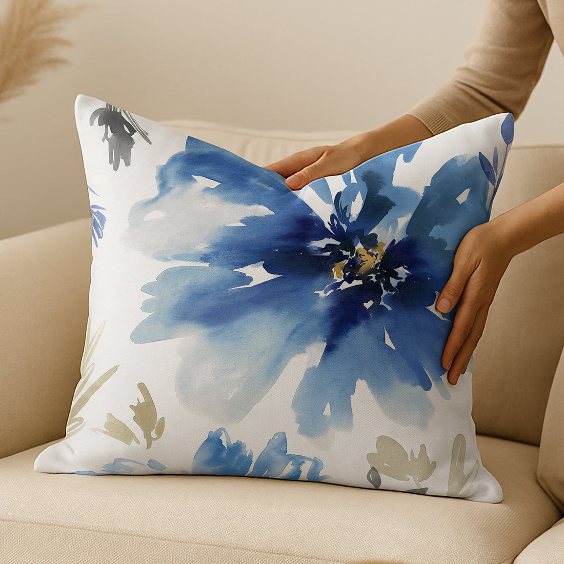 Throw Pillow with Sewn-In Insert | Floral Design