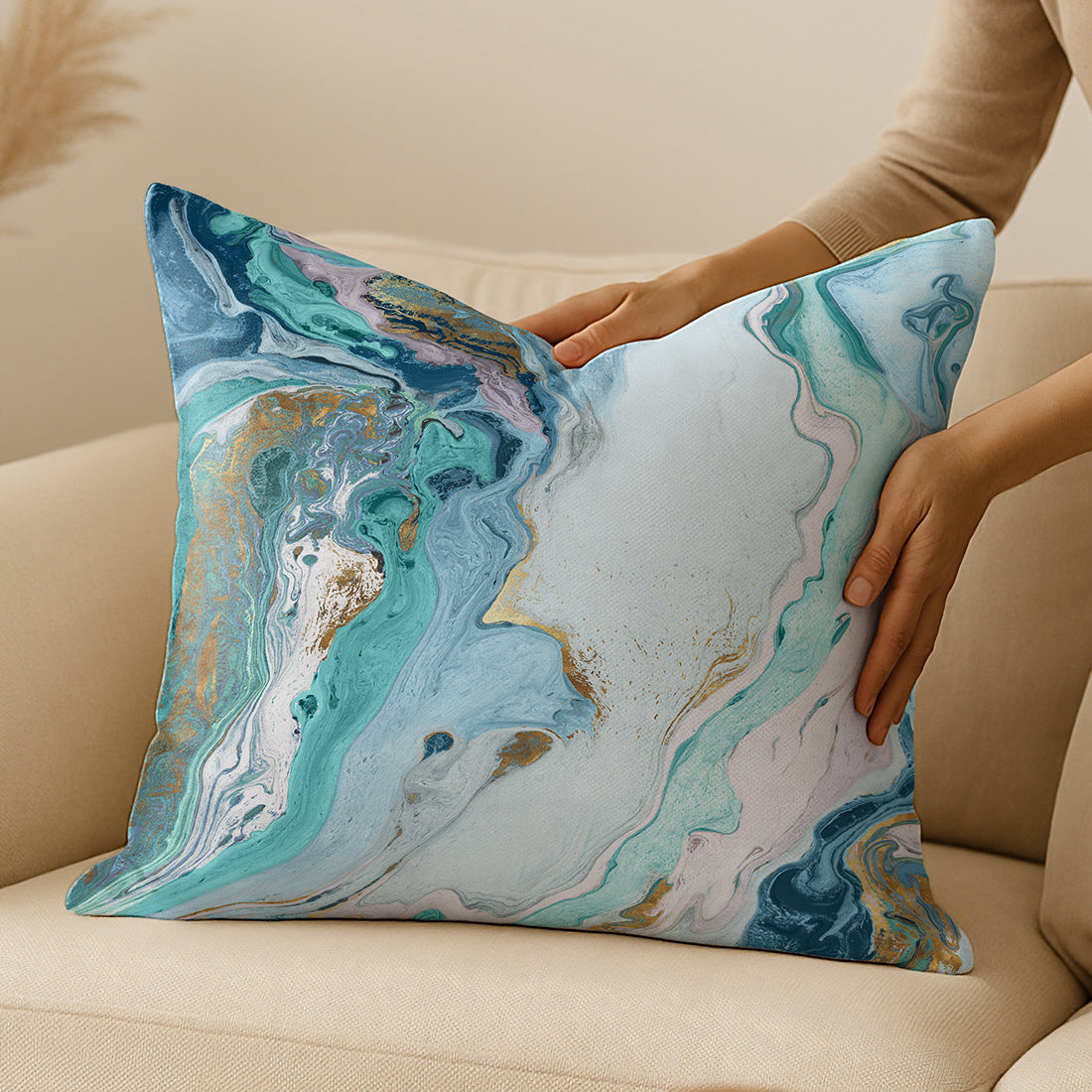 Throw Pillow with Sewn-In Insert | Marble Design