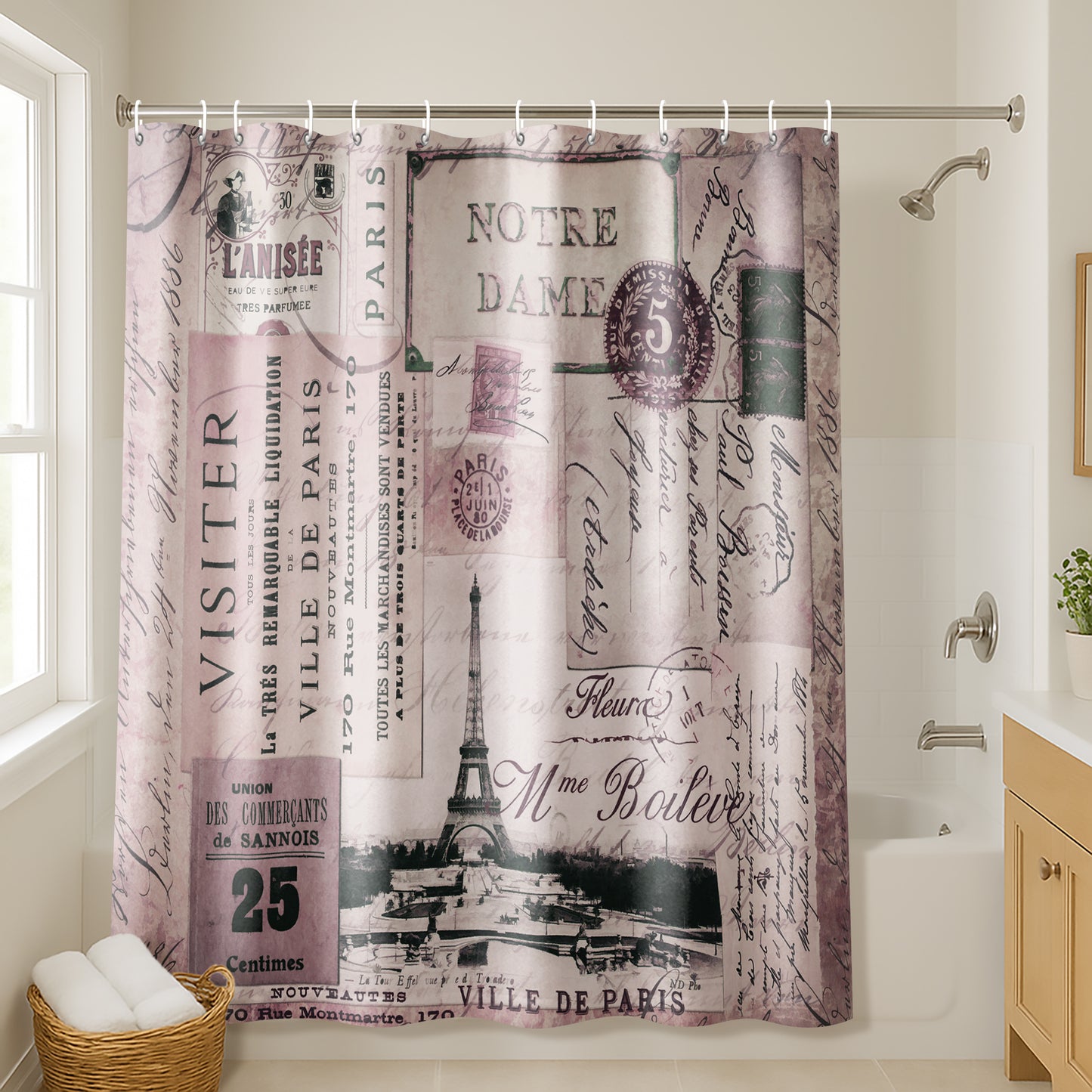 71x74 Shower Curtain with 12 Metal Grommets | Nostalgic Paris