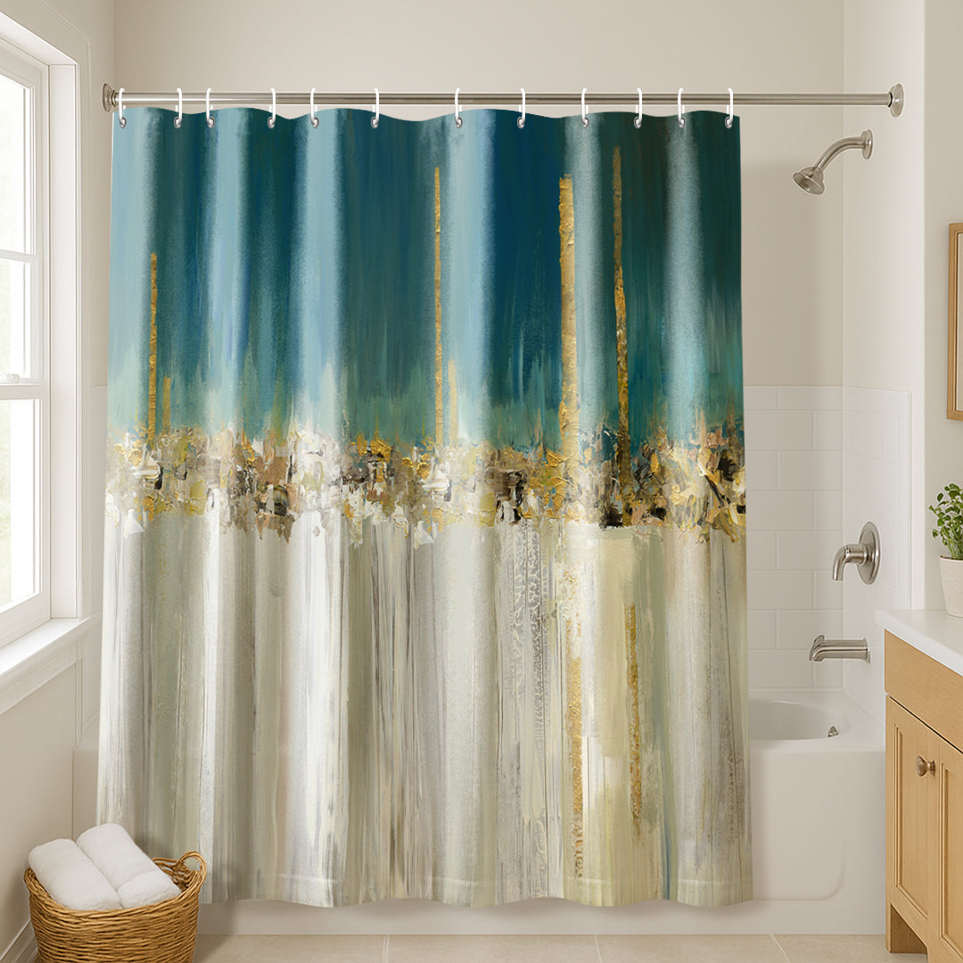 71x74 Abstract Shower Curtain with 12 Metal Grommets | Blue Batik