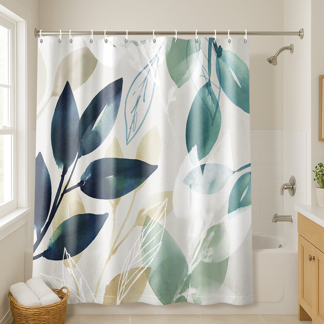 71x74 Abstract Shower Curtain with 12 Metal Grommets | Green Botanical Design