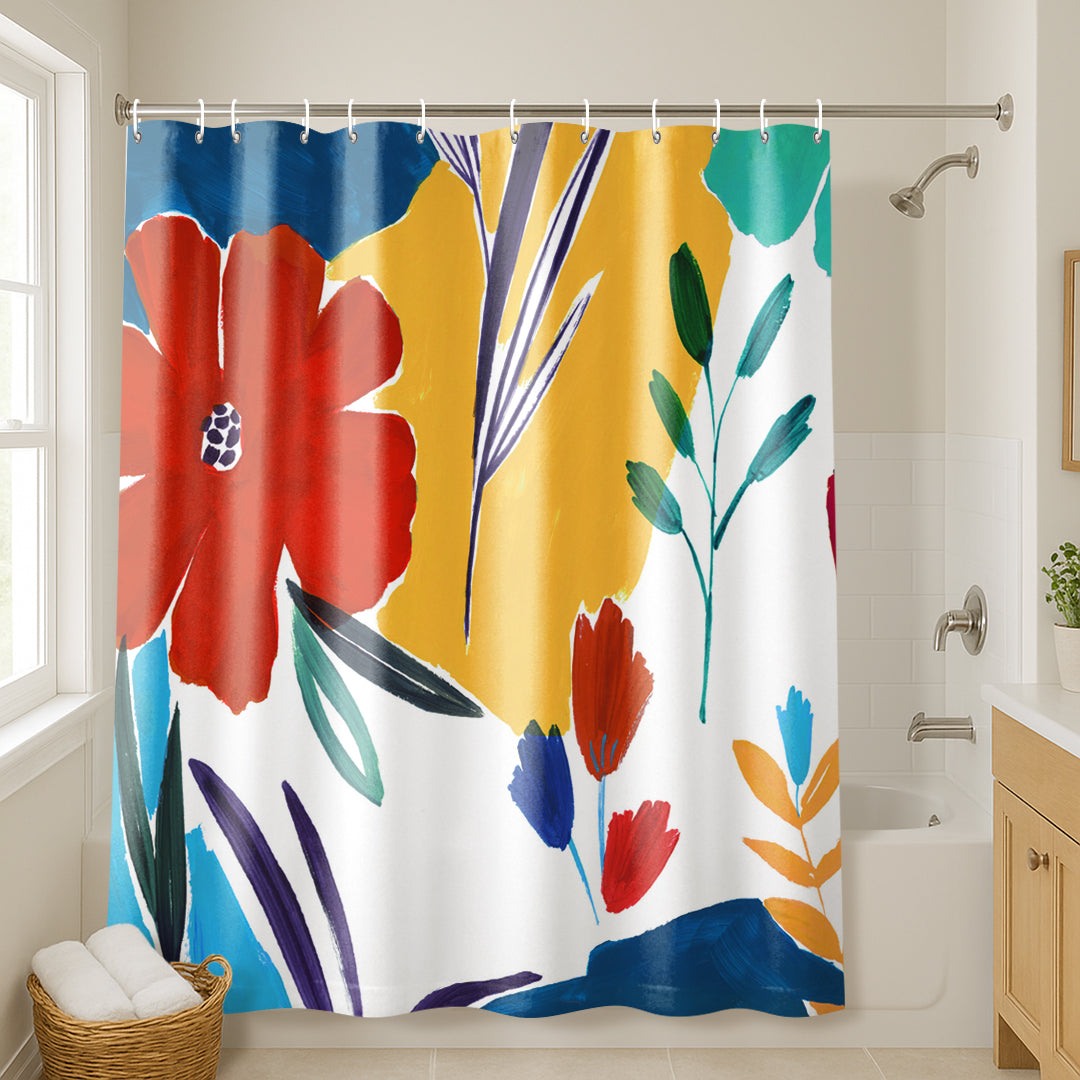 71x74 Boho Shower Curtain with 12 Metal Grommets | Bright Floral Design