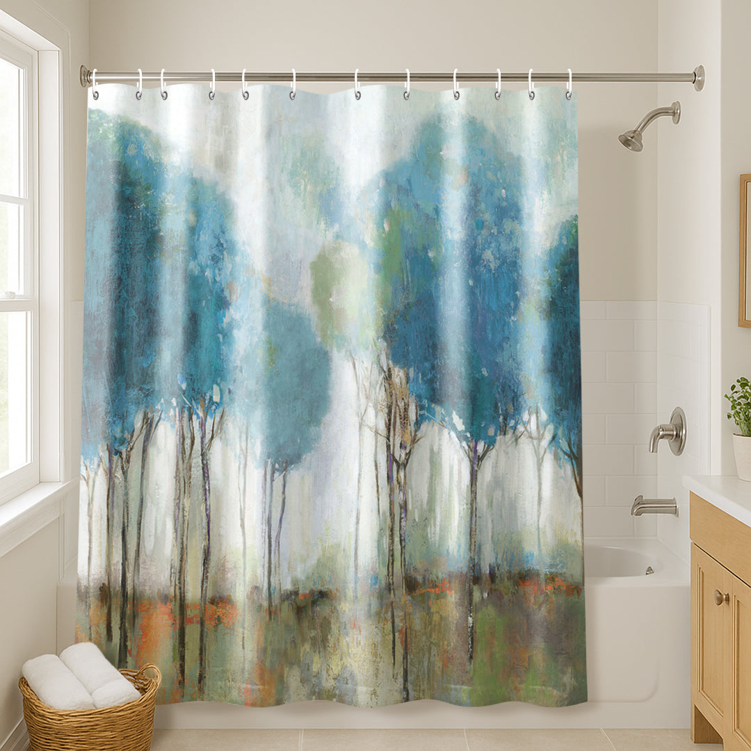 71x74 Abstract Shower Curtain with 12 Metal Grommets | Misty Meadow
