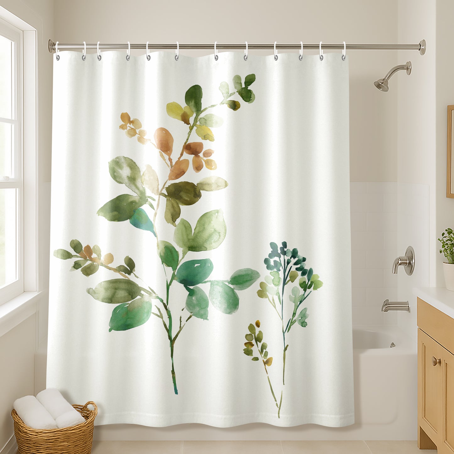 71x74 Boho Shower Curtain with 12 Metal Grommets | Botanical Design