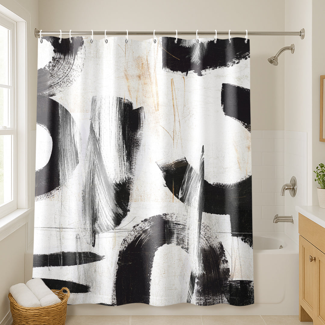 71x74 Abstract Shower Curtain with 12 Metal Grommets | Monochrome