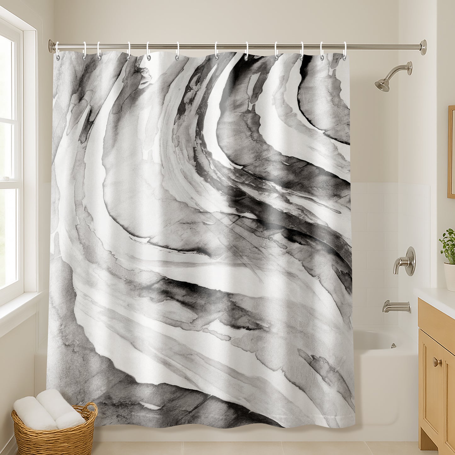 71x74 Abstract Shower Curtain with 12 Metal Grommets | Swirl Design