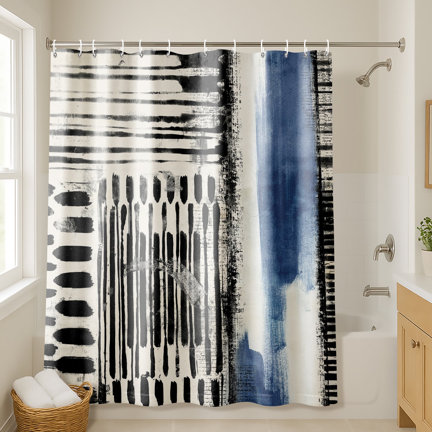 71x74 Abstract Shower Curtain with 12 Metal Grommets | Artistic Design