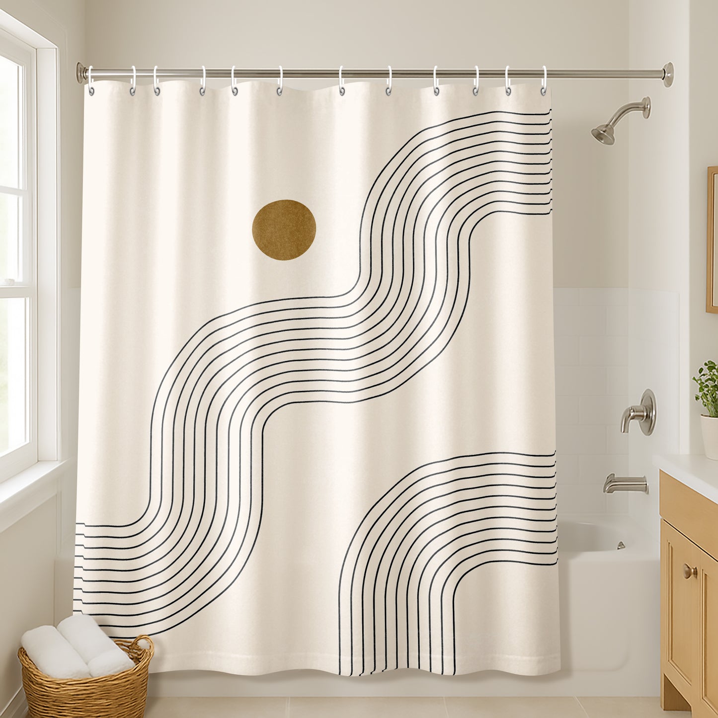 71x74 Abstract Shower Curtain with 12 Metal Grommets | Geometric Lines