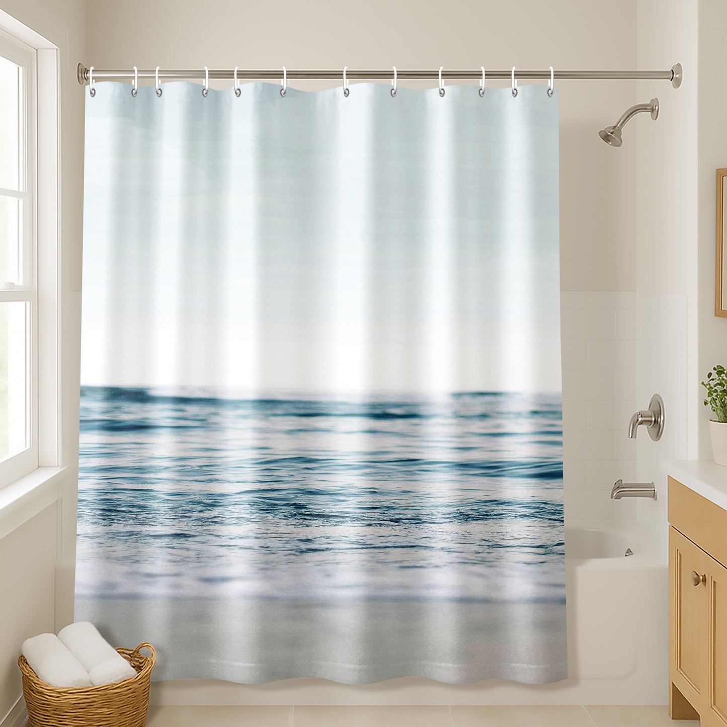 71x74 Shower Curtain with 12 Metal Grommets | Blue Wave and Sand