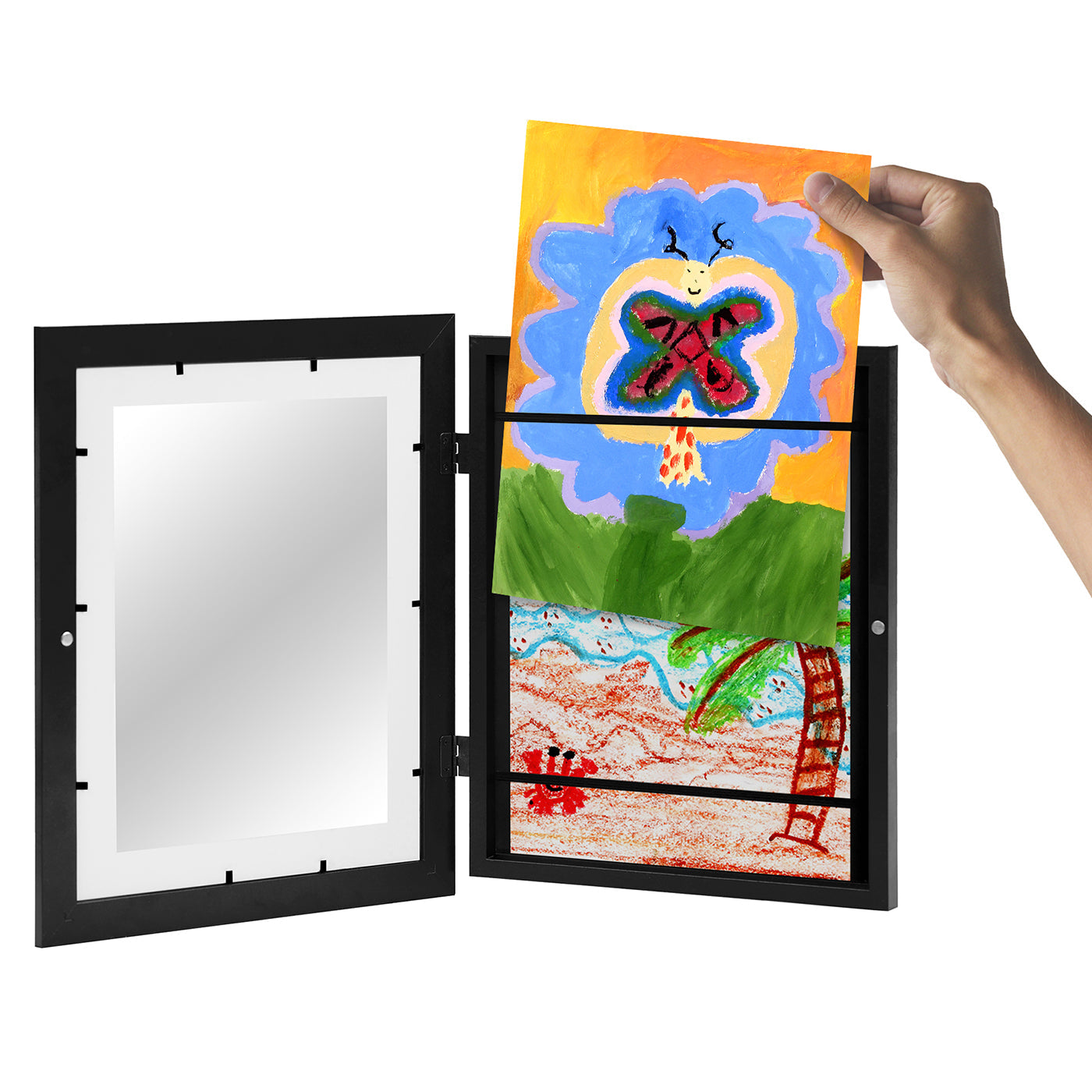 Americanflat Kids Art Frame 10x12.5 inches with 8.5x11 inches Mat - Composite Wood And Glass - Holds 100 Artworks
