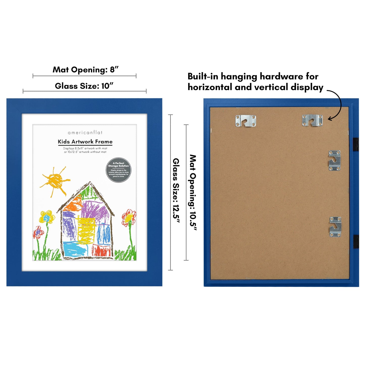 Americanflat Kids Art Frame 10x12.5 inches with 8.5x11 inches Mat - Composite Wood And Glass - Holds 100 Artworks