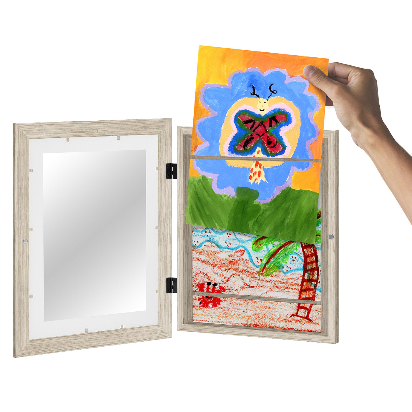 Americanflat Kids Art Frame 10x12.5 inches with 8.5x11 inches Mat - Composite Wood And Glass - Holds 100 Artworks