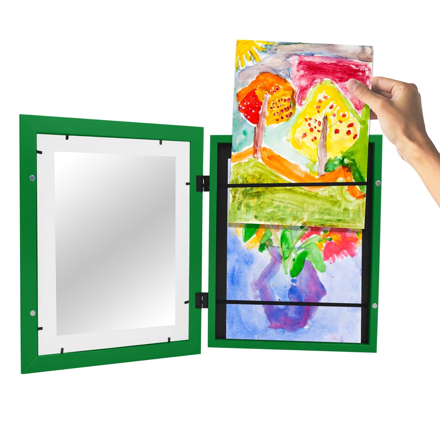 Americanflat Kids Art Frame 10x12.5 inches with 8.5x11 inches Mat - Composite Wood And Glass - Holds 100 Artworks