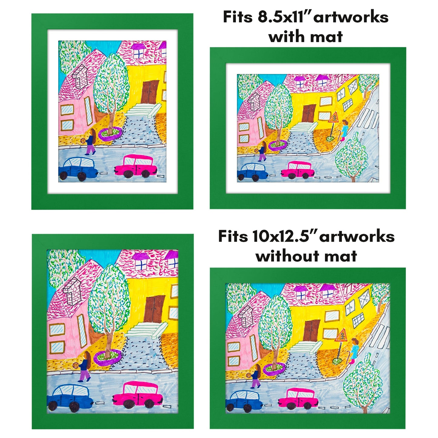 Americanflat Kids Art Frame 10x12.5 inches with 8.5x11 inches Mat - Composite Wood And Glass - Holds 100 Artworks