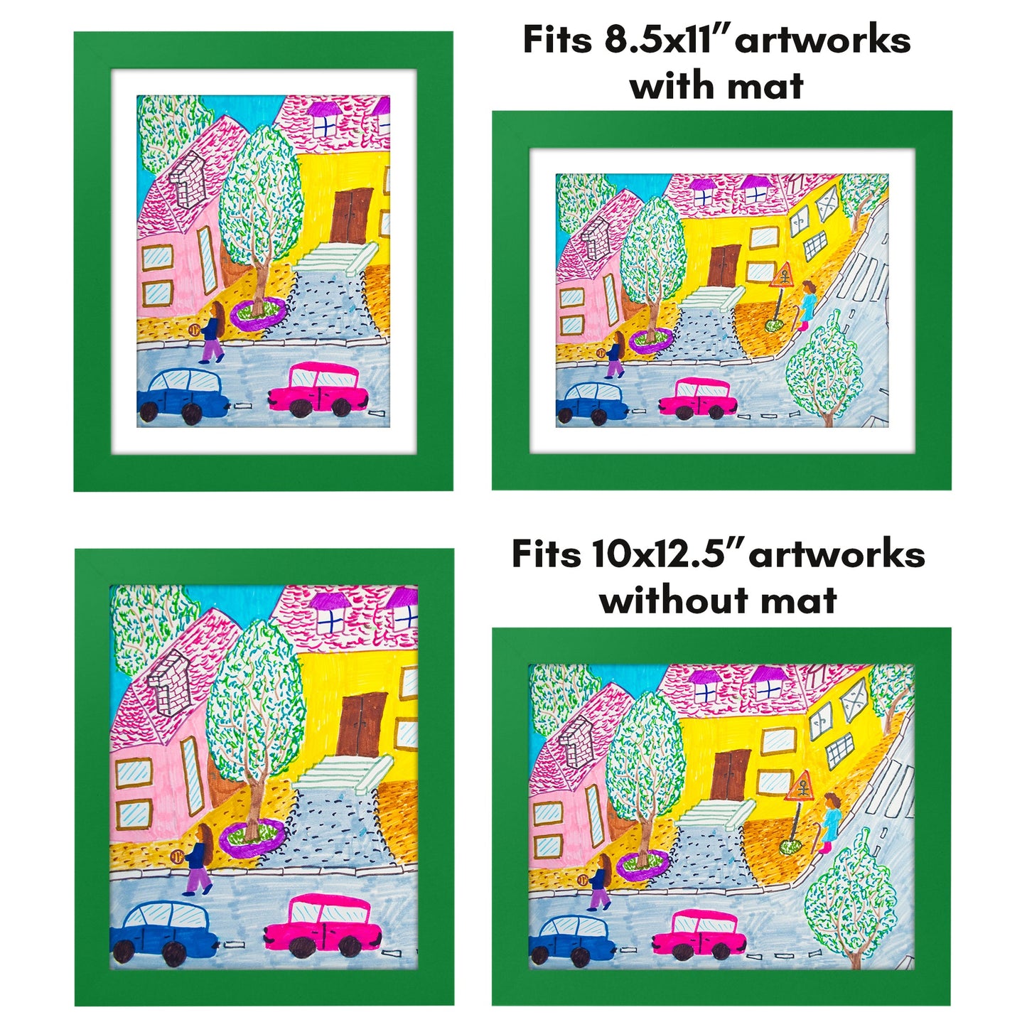 Front Loading Kids Art Frame - 8.5x11 Picture Frame with Mat and 10x12.5 Without Mat