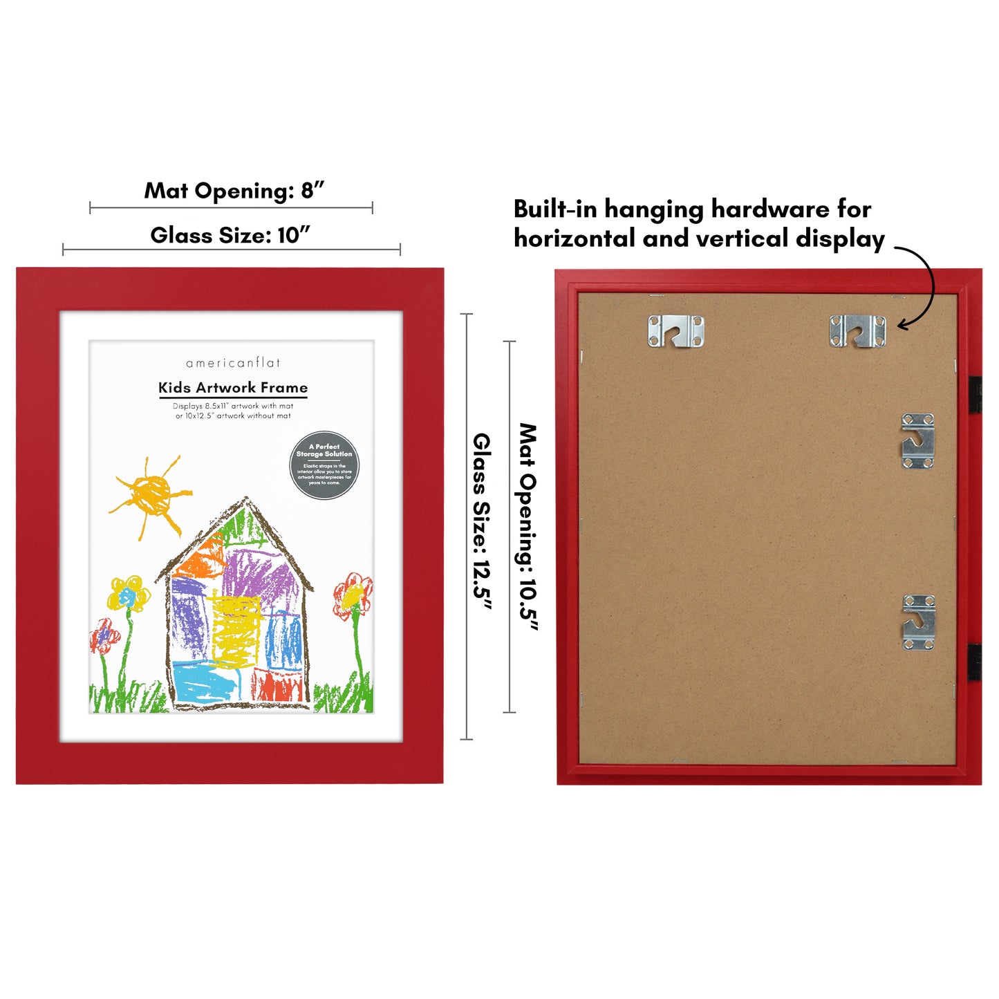 Front Loading Kids Art Frame - 8.5x11 Picture Frame with Mat and 10x12.5 Without Mat