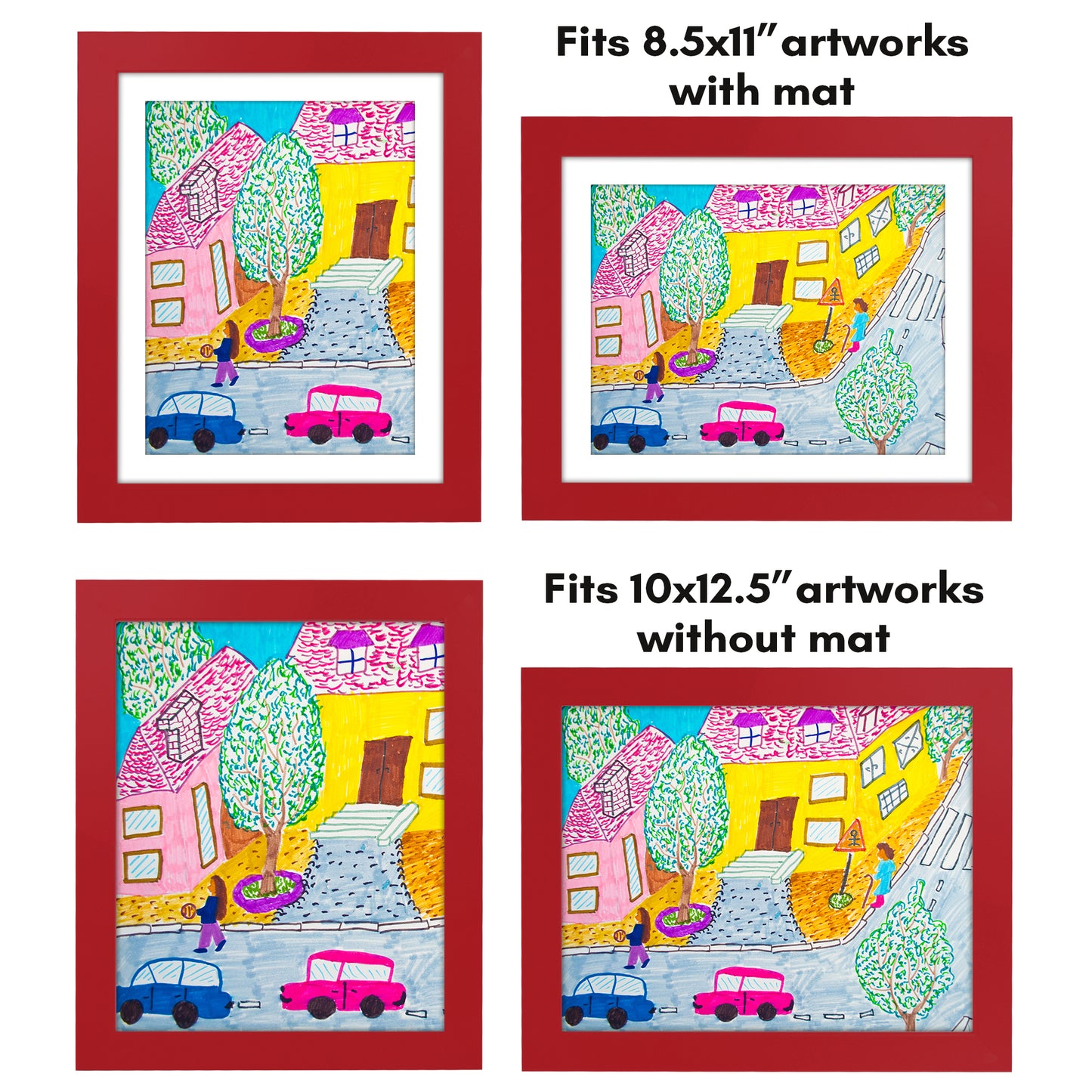 Front Loading Kids Art Frame - 8.5x11 Picture Frame with Mat and 10x12.5 Without Mat