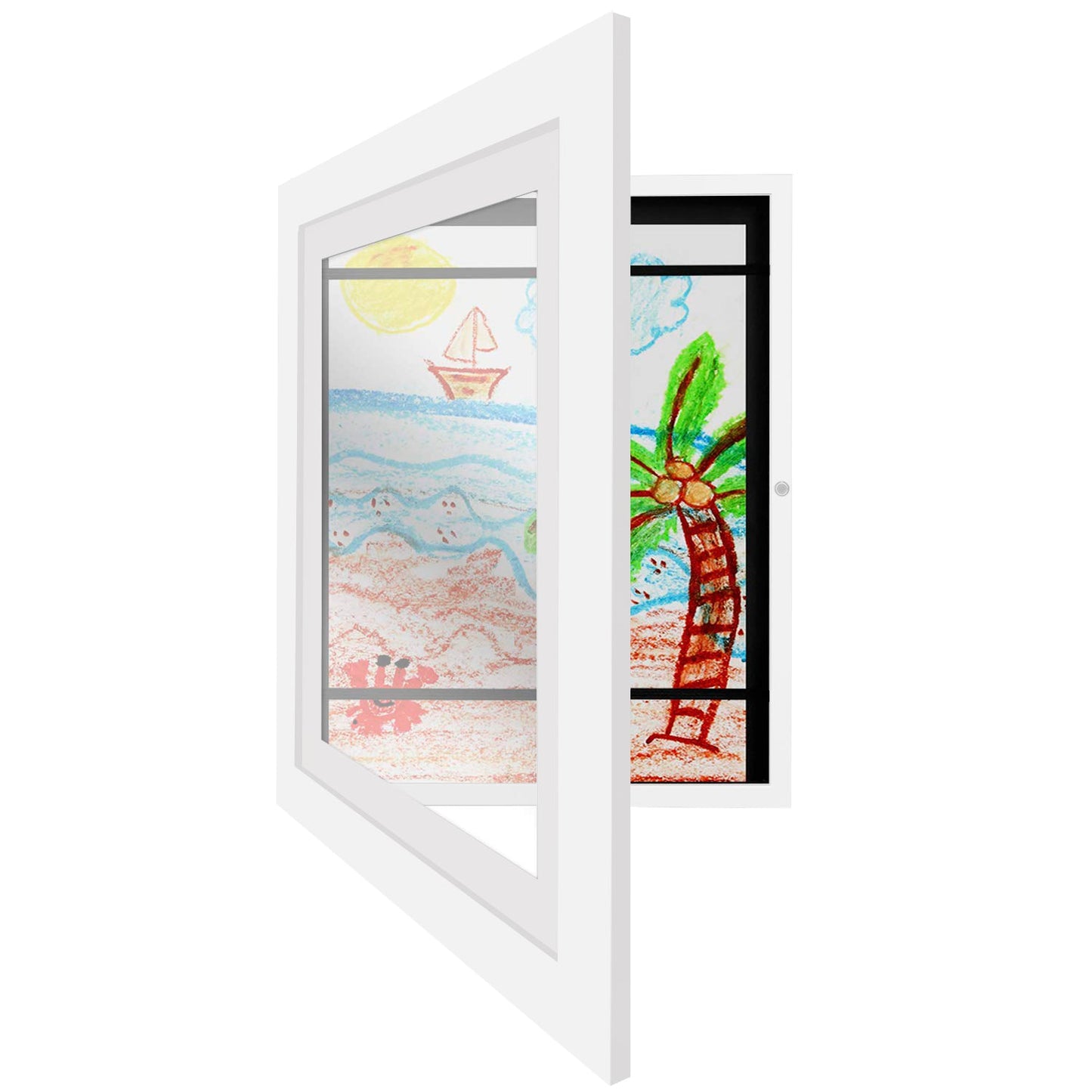 Americanflat Kids Art Frame 10x12.5 inches with 8.5x11 inches Mat - Composite Wood And Glass - Holds 100 Artworks