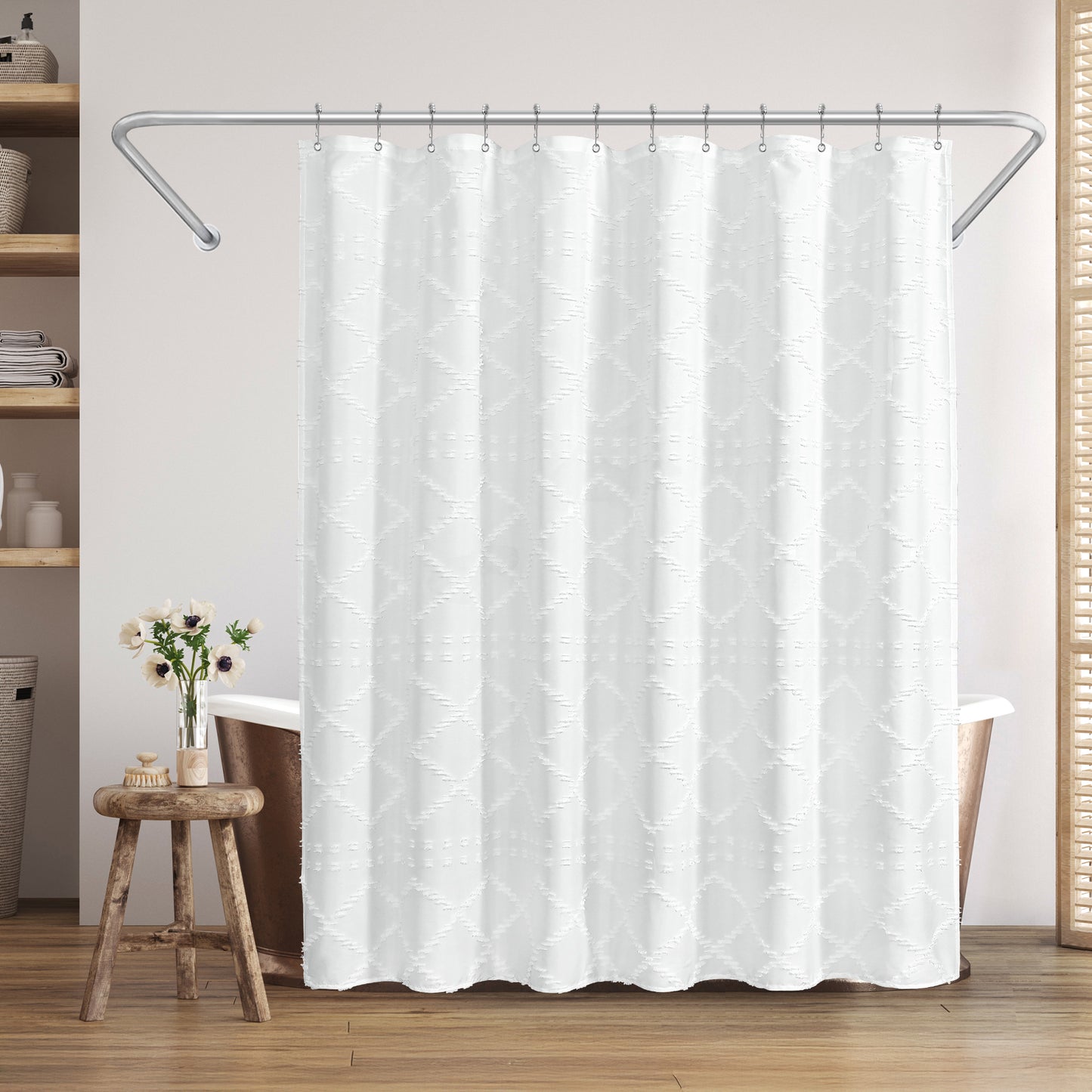 Americanflat 71x71 Woven Shower Curtain with Tassel Accents - Includes 12 Grommets and Hooks - 100% Polyester