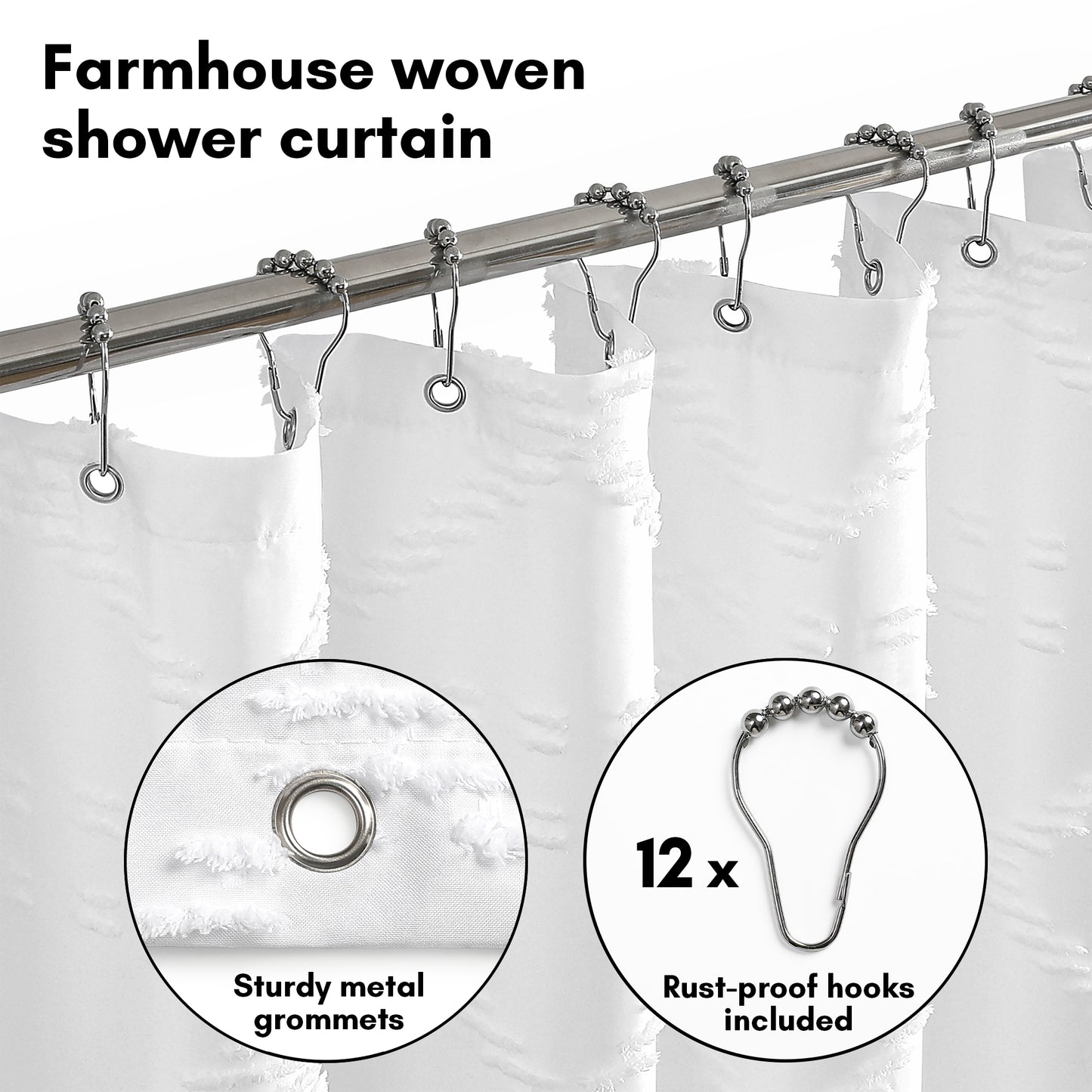 Americanflat 71x71 Woven Shower Curtain with Tassel Accents - Includes 12 Grommets and Hooks - 100% Polyester