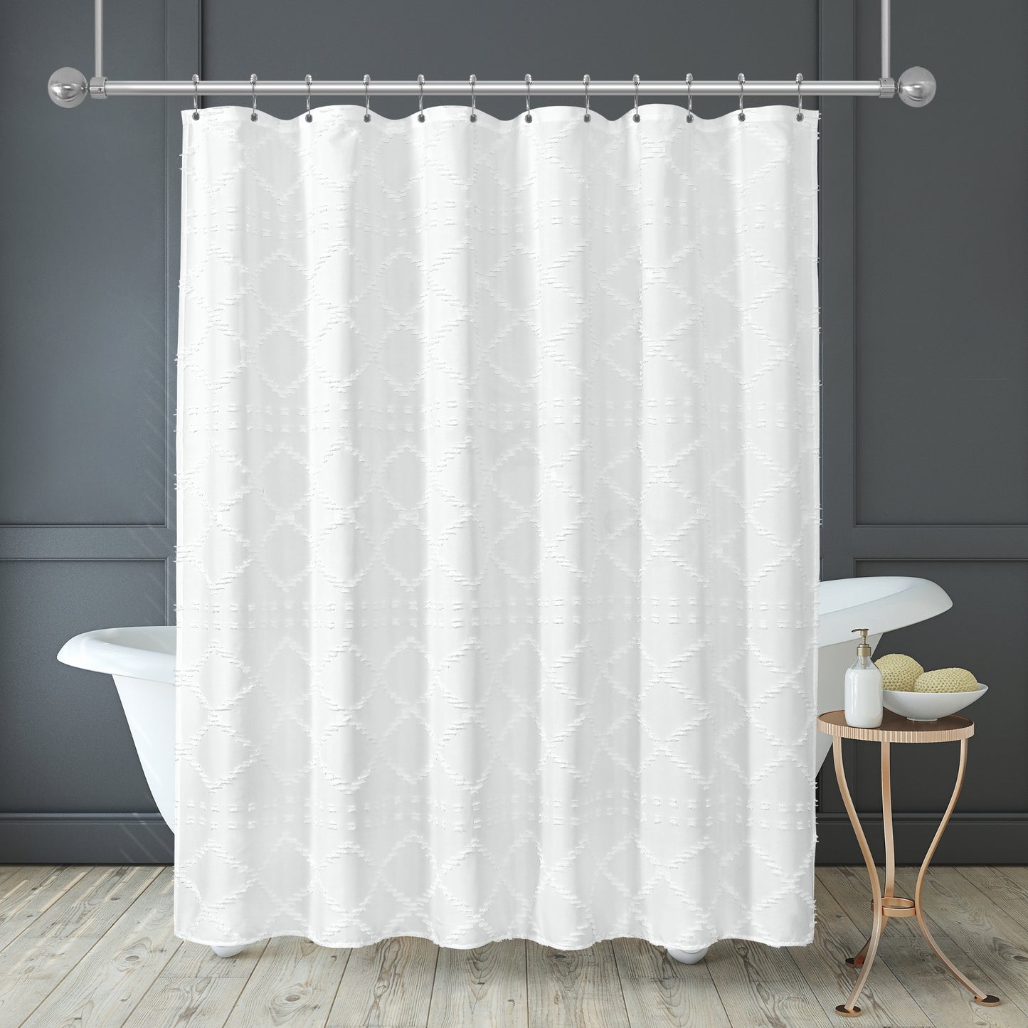 Americanflat 71x71 Woven Shower Curtain with Tassel Accents - Includes 12 Grommets and Hooks - 100% Polyester