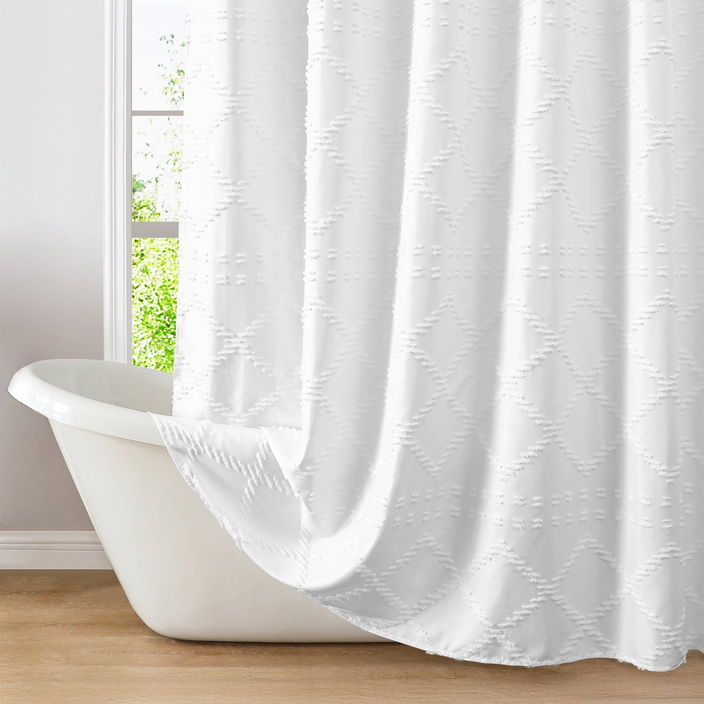 Americanflat 71x71 Woven Shower Curtain with Tassel Accents - Includes 12 Grommets and Hooks - 100% Polyester