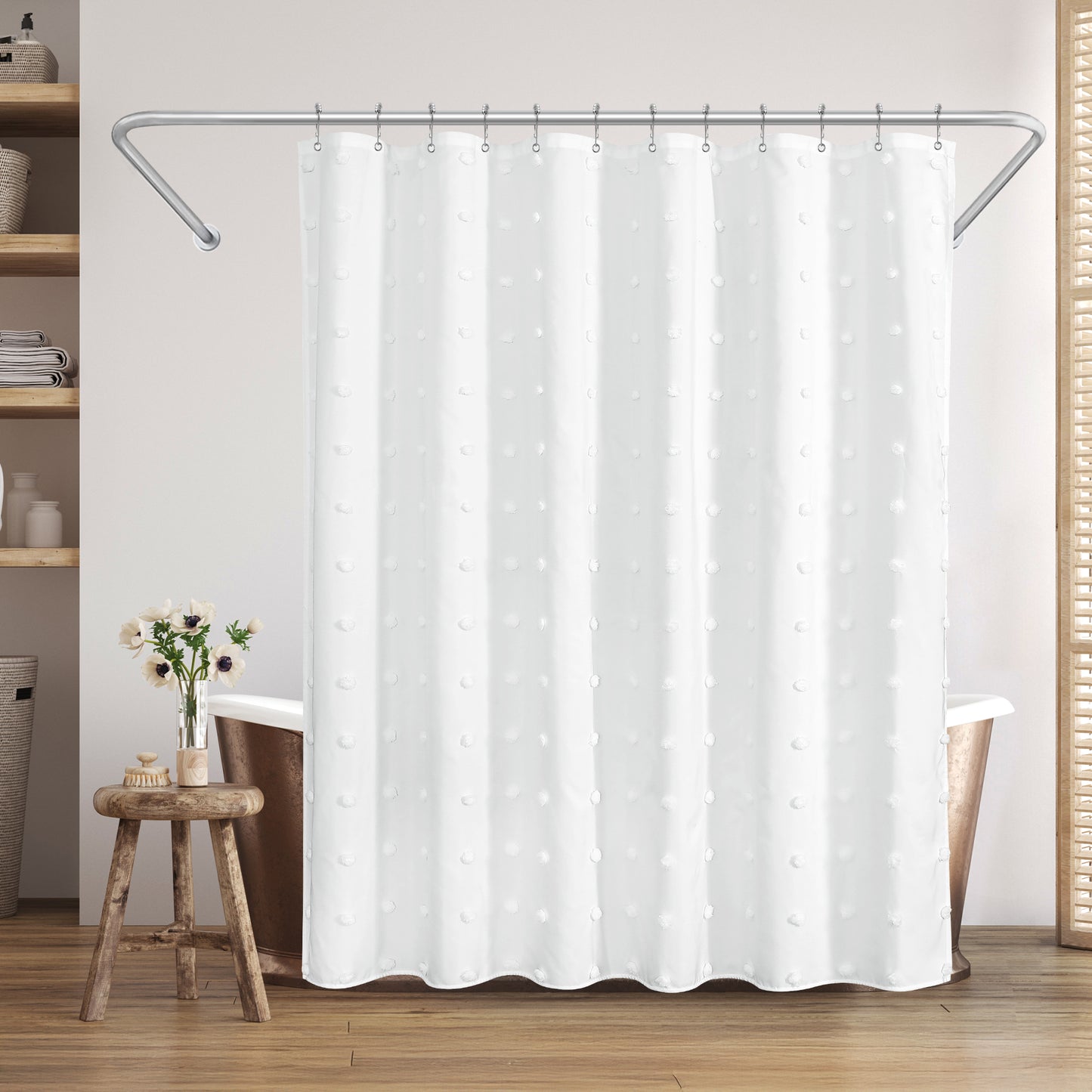 Americanflat 71x71 Woven Shower Curtain with Tassel Accents - Includes 12 Grommets and Hooks - 100% Polyester