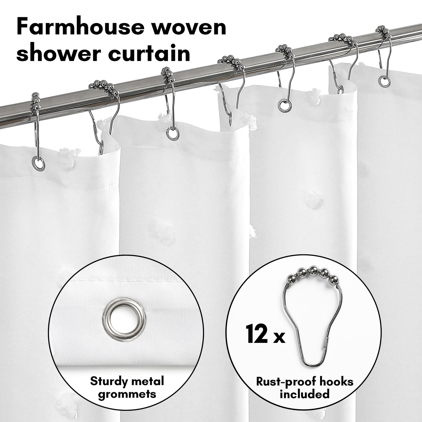 Americanflat 71x71 Woven Shower Curtain with Tassel Accents - Includes 12 Grommets and Hooks - 100% Polyester