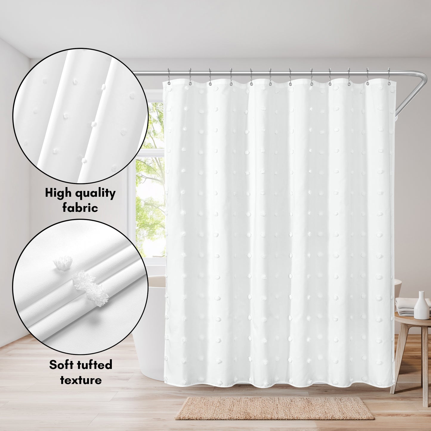 Americanflat 71x71 Woven Shower Curtain with Tassel Accents - Includes 12 Grommets and Hooks - 100% Polyester