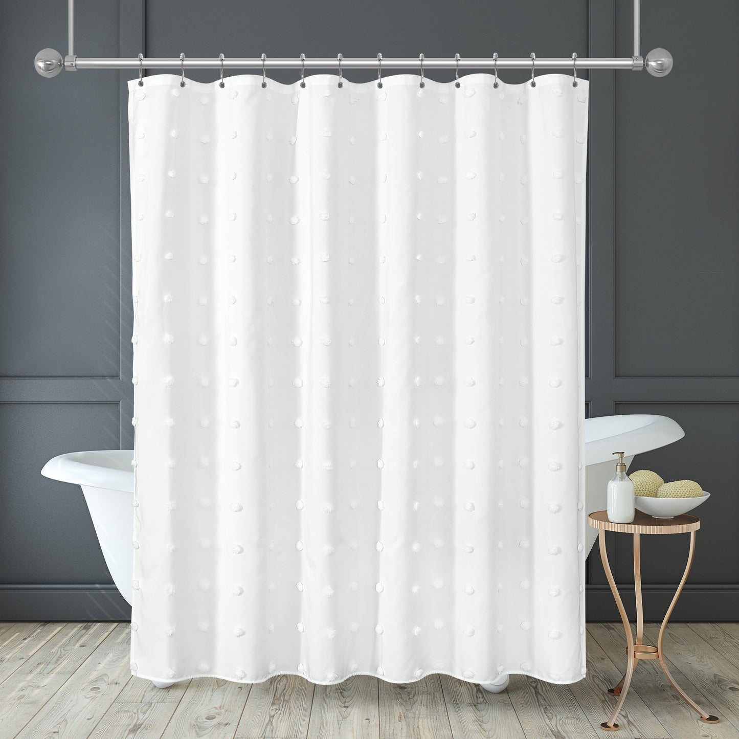 Americanflat 71x71 Woven Shower Curtain with Tassel Accents - Includes 12 Grommets and Hooks - 100% Polyester