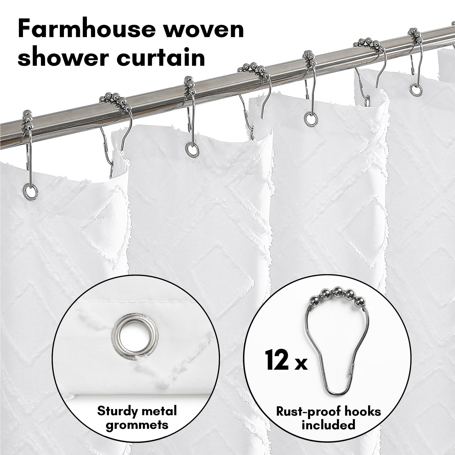 Americanflat 71x71 Woven Shower Curtain with Tassel Accents - Includes 12 Grommets and Hooks - 100% Polyester